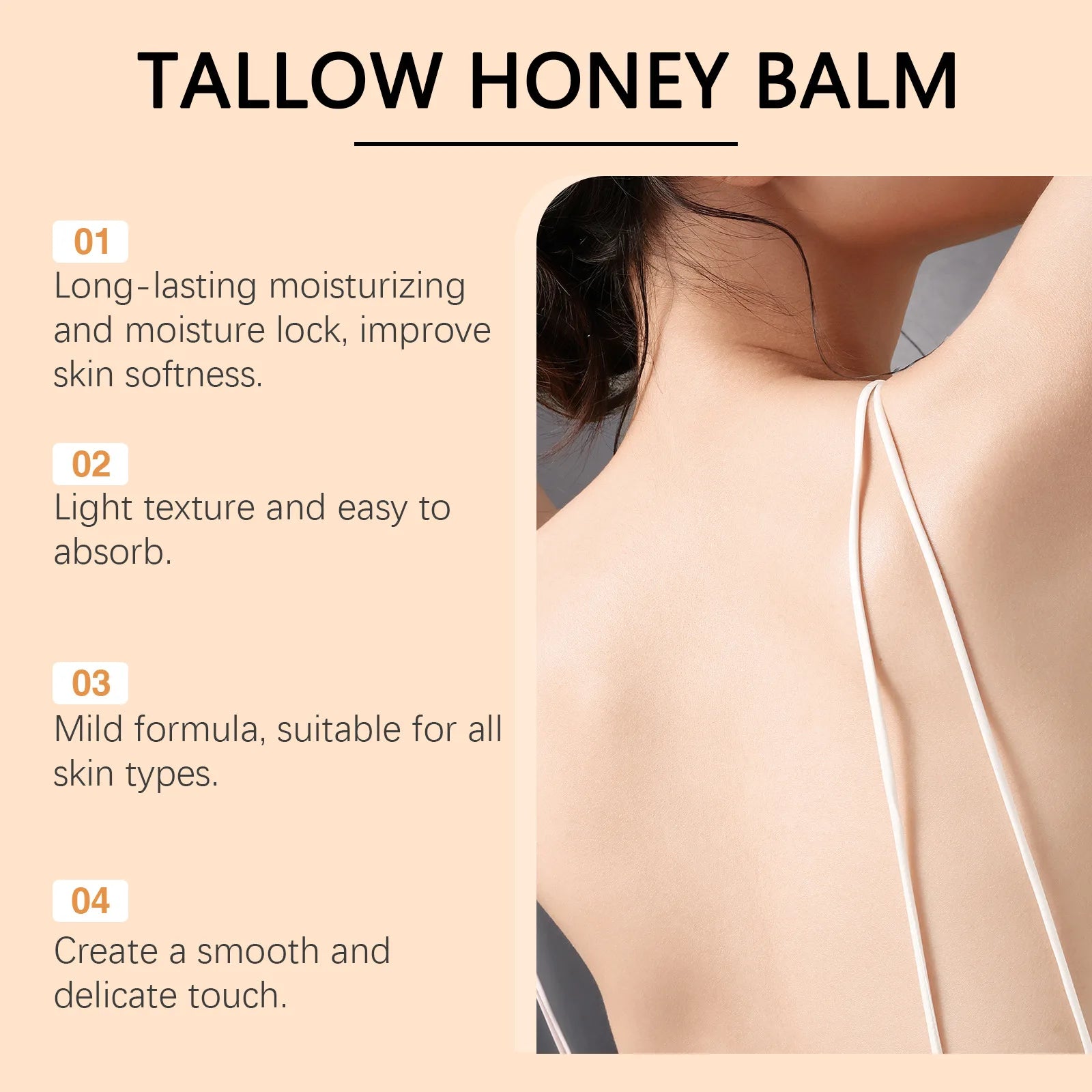 Organic Grass Fed Beef Tallow Balm Raw Honey Moisturizing Soft Improve Elasticity Long-Lasting Smooth Hydrating Cream Skin Care