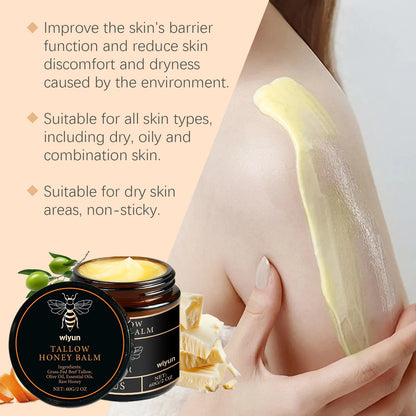 Organic Grass Fed Beef Tallow Balm Raw Honey Moisturizing Soft Improve Elasticity Long-Lasting Smooth Hydrating Cream Skin Care